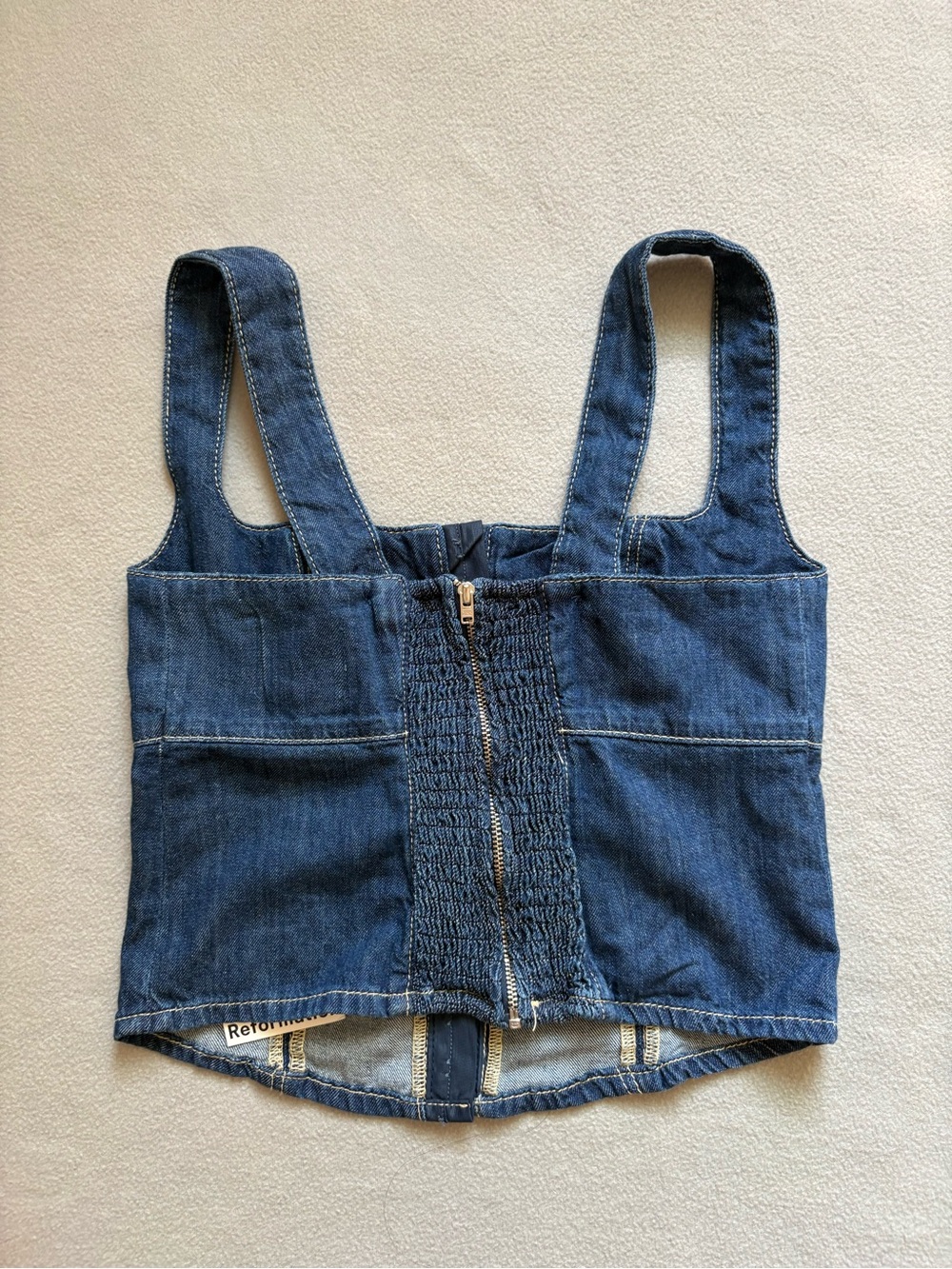 NWT Reformation Tagliatelle Denim Corset Top Blue Women's 2 - Picture 5 of 9